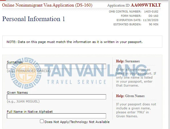 Đơn xin visa Mỹ