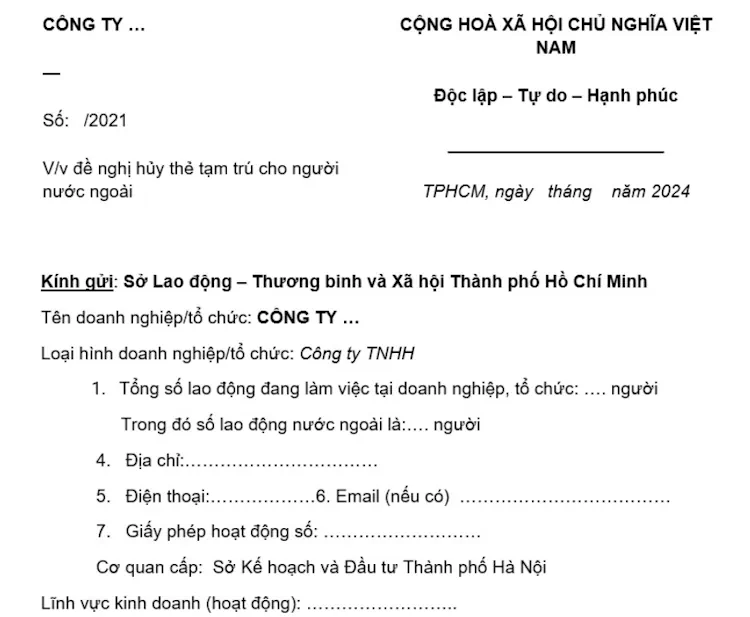 Công văn thu hồi thẻ tạm trú