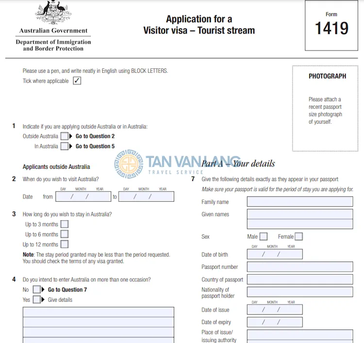 Đơn xin visa Úc Form 1419