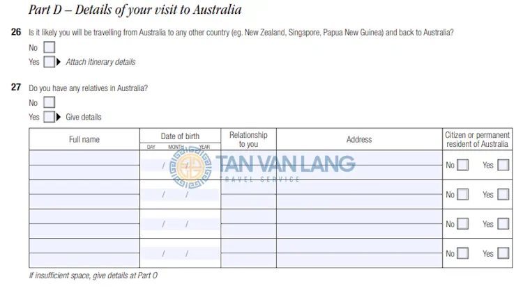 Đơn xin visa Úc Form 1419