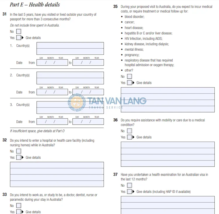 Đơn xin visa Úc Form 1419