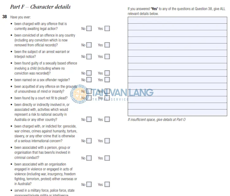 Đơn xin visa Úc Form 1419