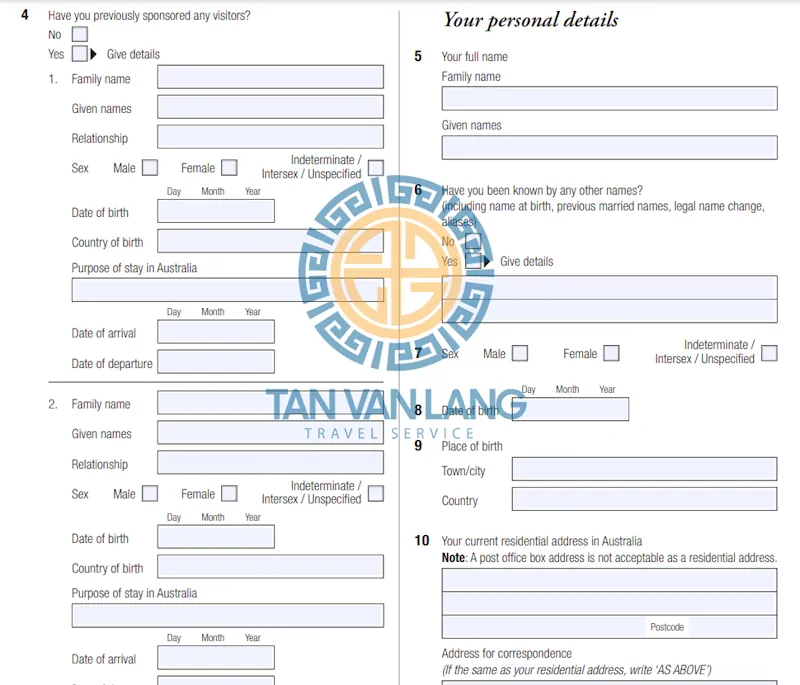 Đơn xin visa Úc form 1149