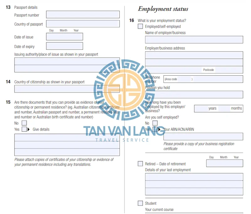 Đơn xin visa Úc form 1149