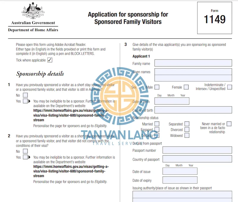 Đơn xin visa Úc form 1149