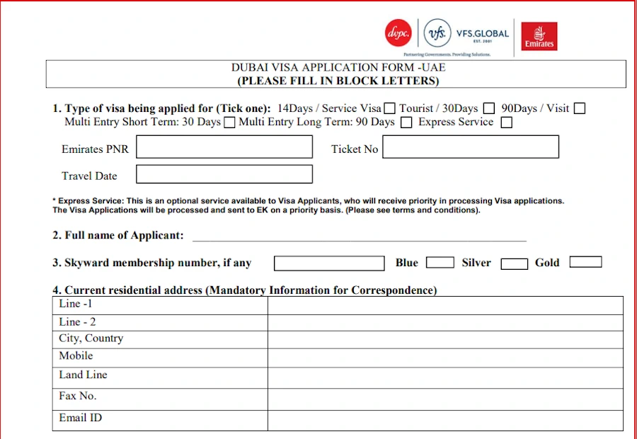 Đơn xin visa Dubai