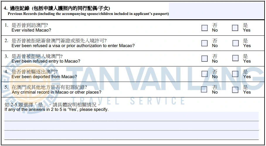 Đơn xin visa Macau