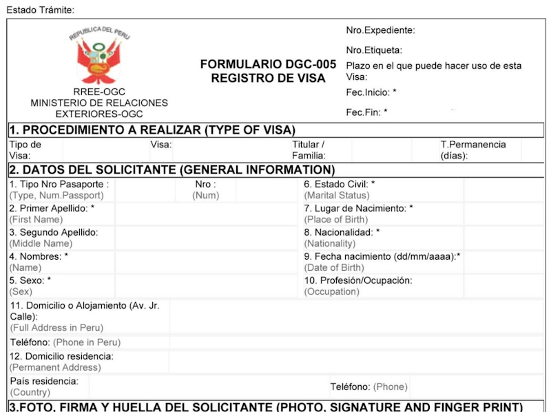 Đơn xin visa Peru