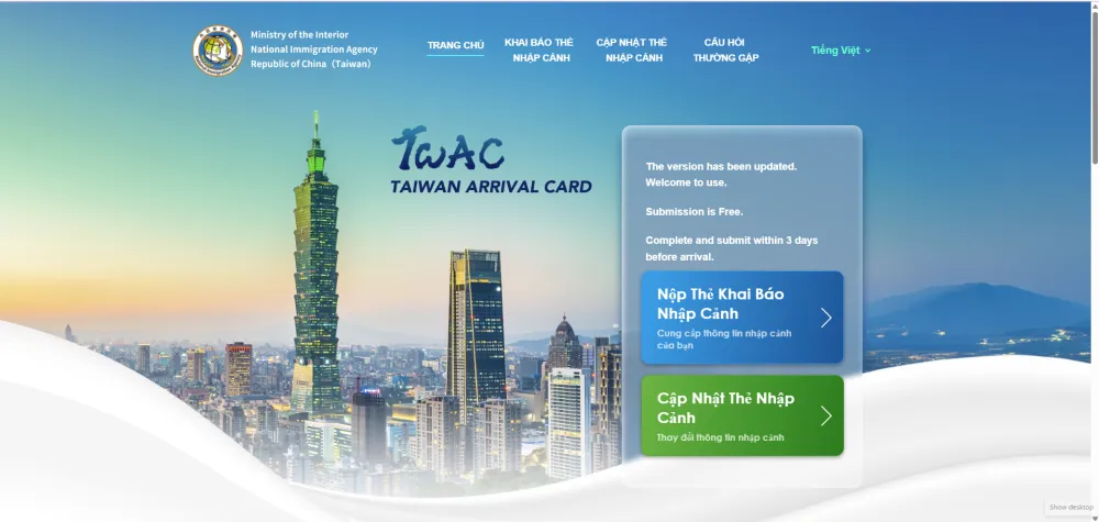 Hướng dẫn điền tờ khai nhập cảnh Đài Loan trực tuyến 2025