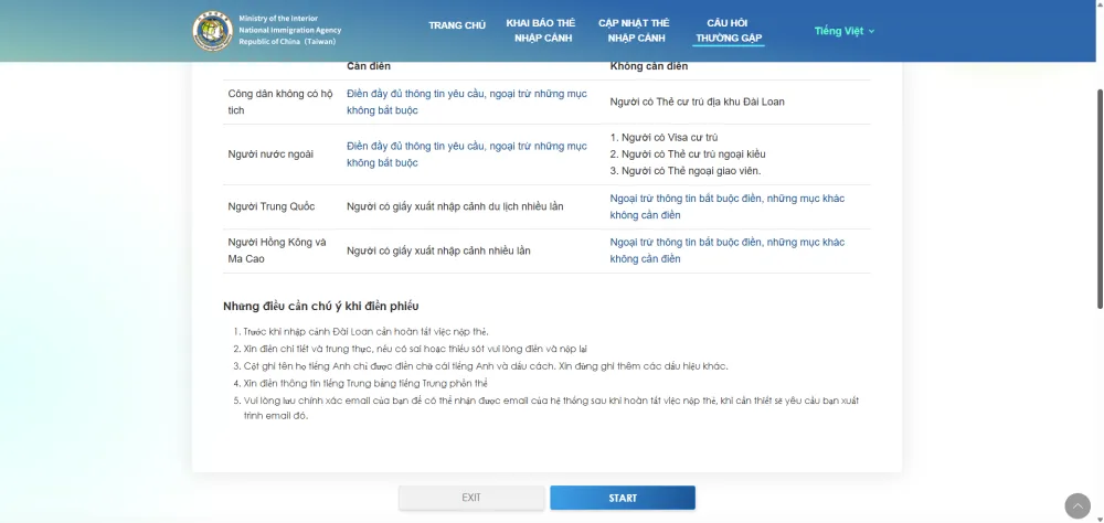 Hướng dẫn điền tờ khai nhập cảnh Đài Loan trực tuyến 2025