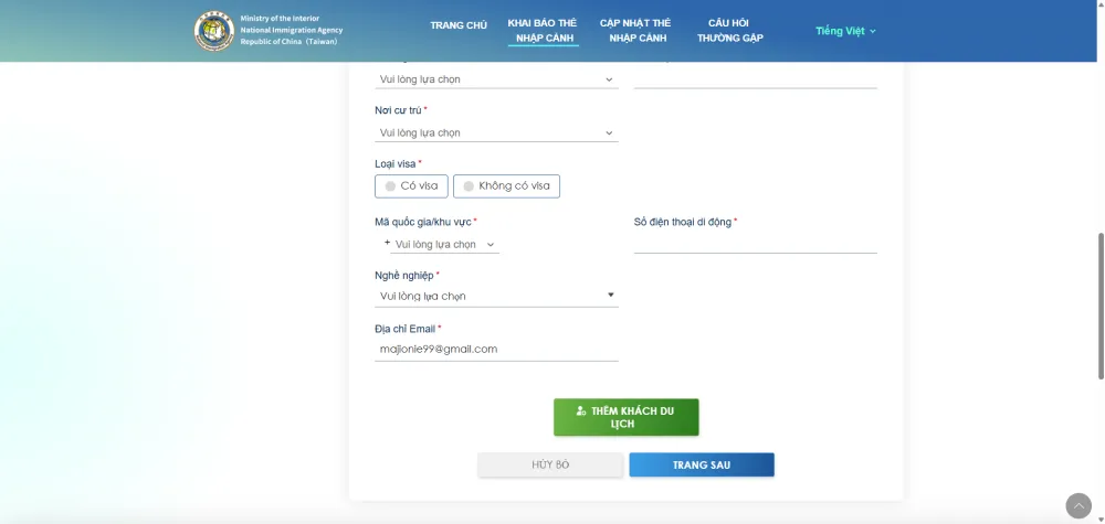 Hướng dẫn điền tờ khai nhập cảnh Đài Loan trực tuyến 2025