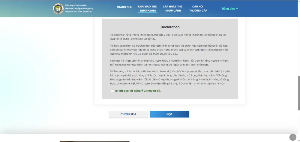 Hướng dẫn điền tờ khai nhập cảnh Đài Loan trực tuyến 2025