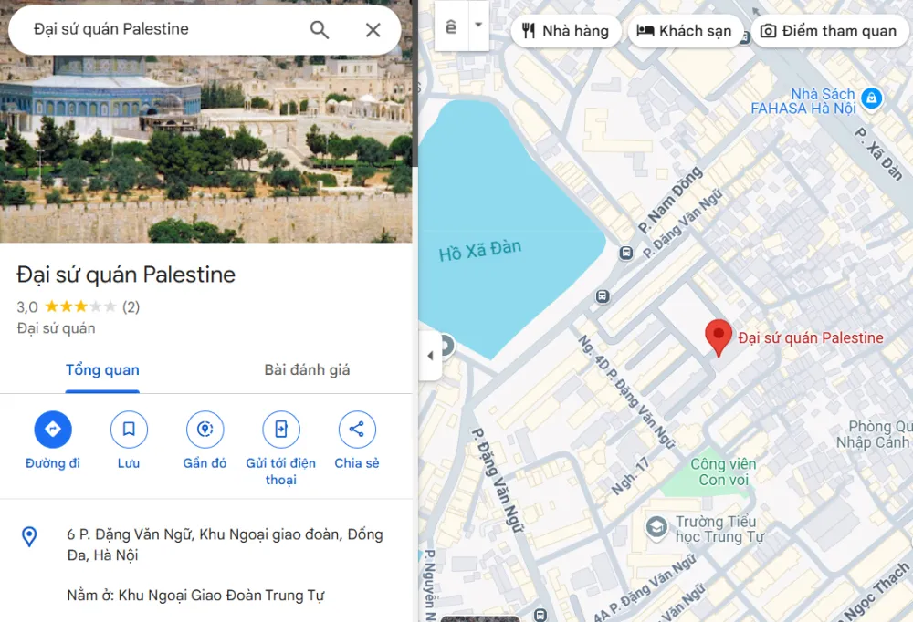 Địa chỉ Đại sứ quán Palestine tại Việt Nam