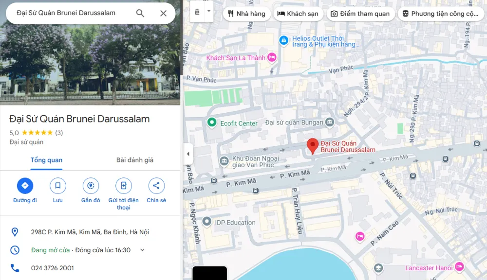 Địa chỉ Đại sứ quán Brunei tại Việt Nam