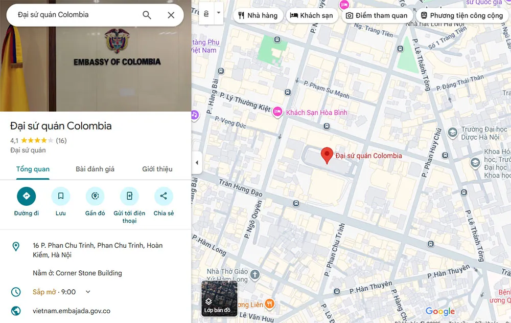 Địa chỉ đại sứ quán Colombia tại Việt Nam