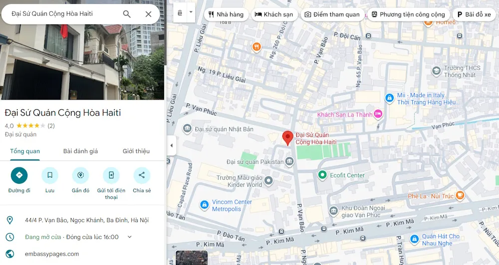 Địa chỉ Đại sứ quán Haiti tại Việt Nam