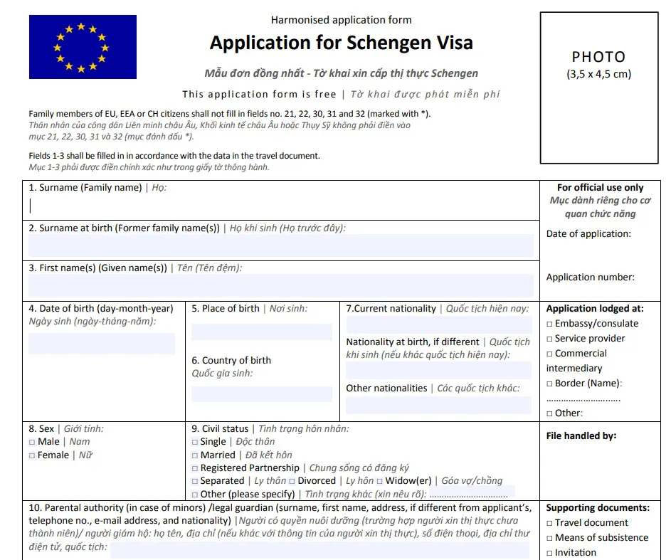 Mẫu đơn xin thị thực Schengen – Hướng dẫn chi tiết từ A-Z cho người mới