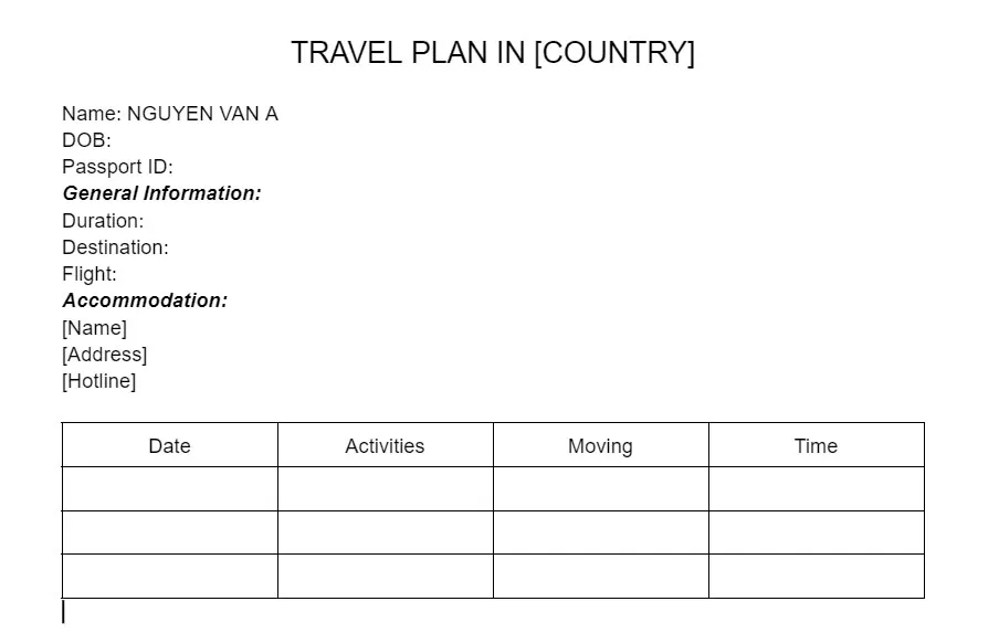 Tải mẫu lịch trình du lịch chi tiết: Đi đâu, ăn gì, chơi gì theo từng ngày