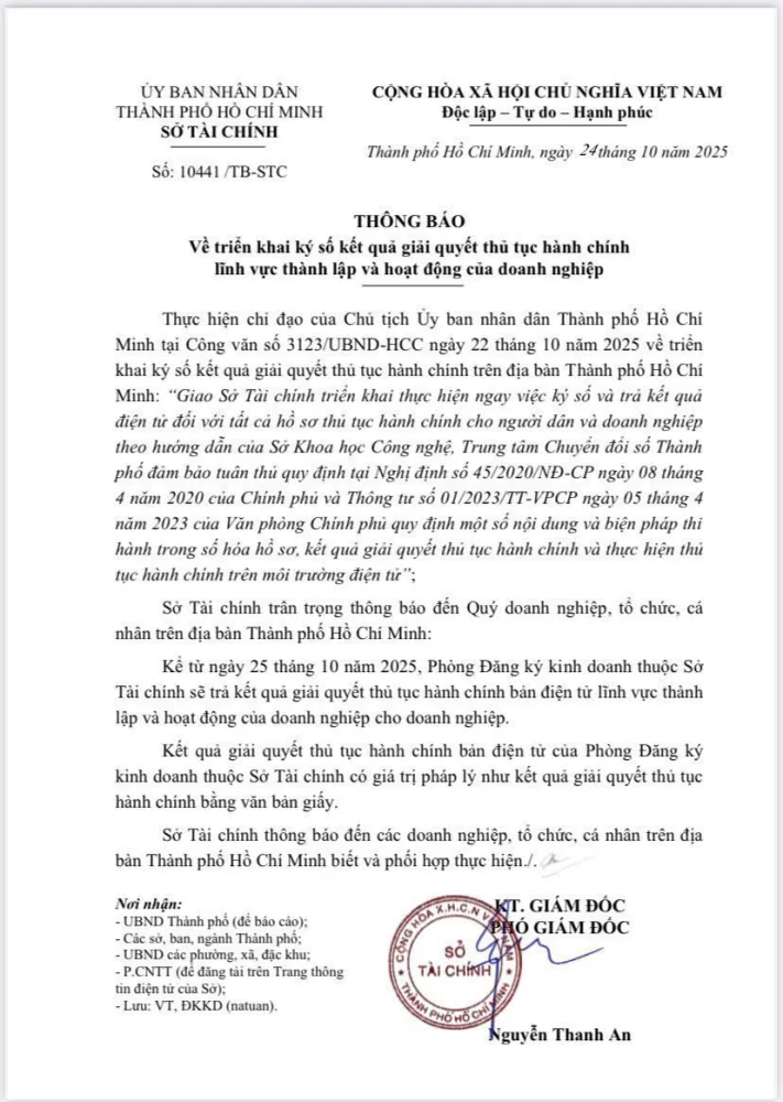 TP.HCM: Giấy Đăng ký kinh doanh chuyển sang bản điện tử từ 25/10/2025